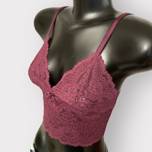 Victoria’s Secret VINTAGE Longline Lace Bralette Womens M Purple Coquette Floral - Picture 3 of 10